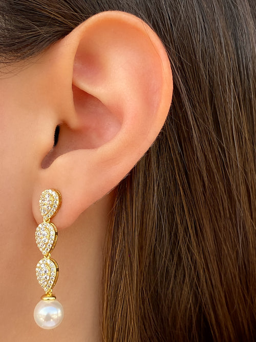 Par Arete Triple Gota Con Perla