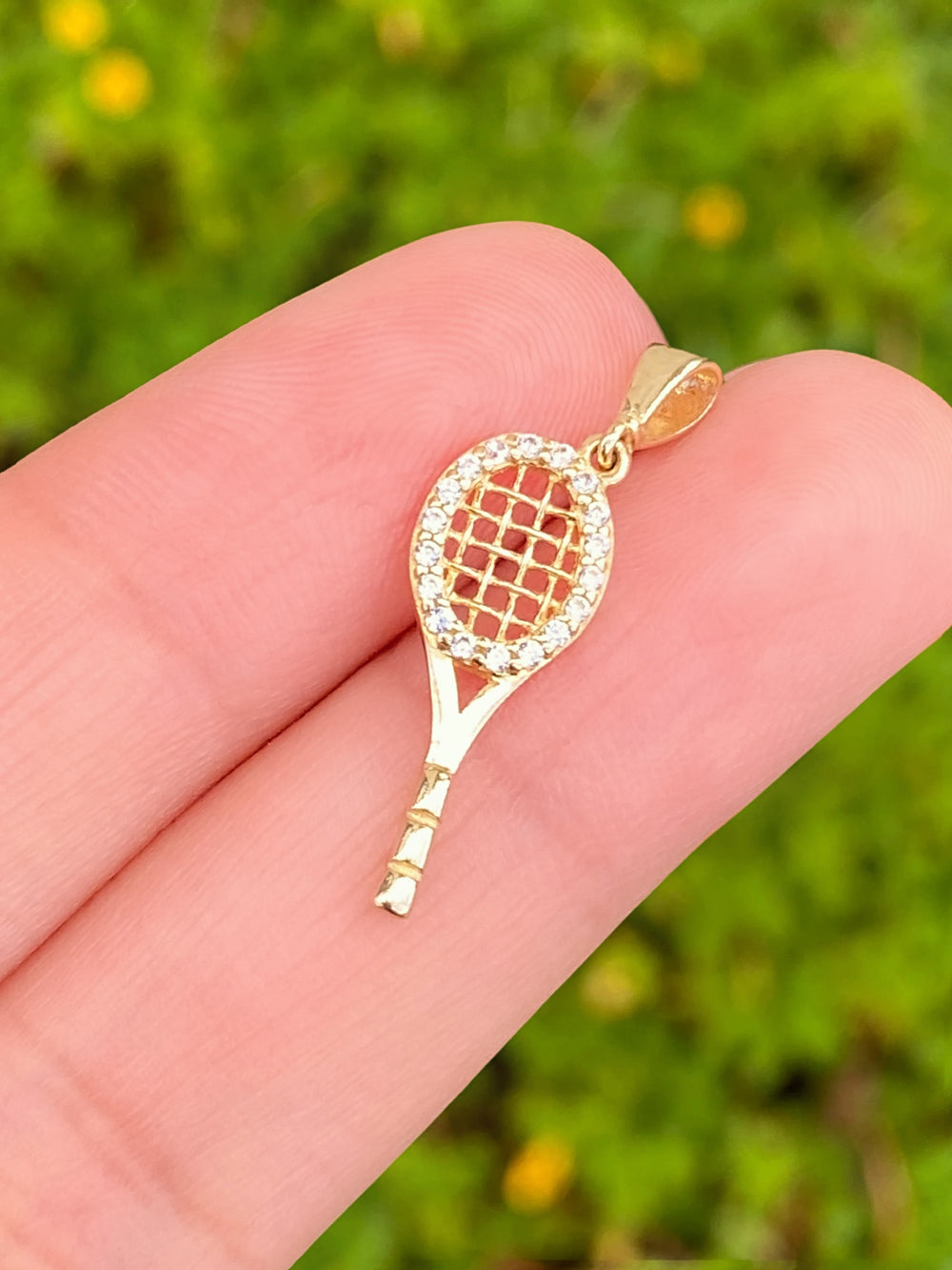 Dije Raqueta Con Zirconias Oro 10k