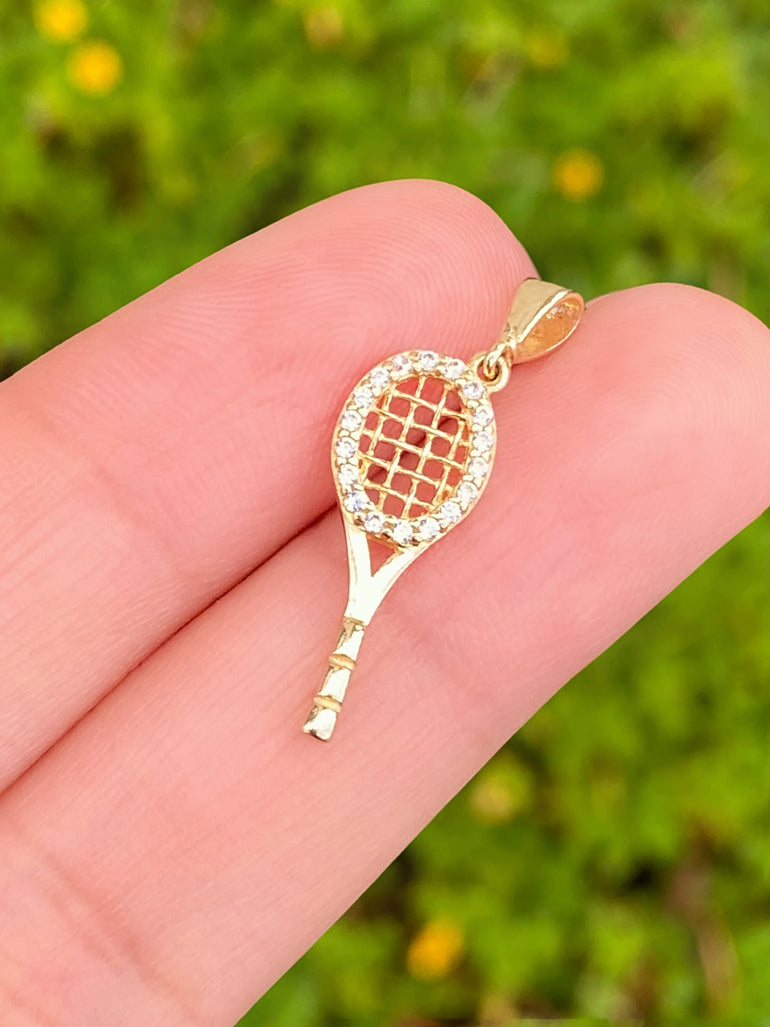Dije Raqueta Con Zirconias Oro 10k