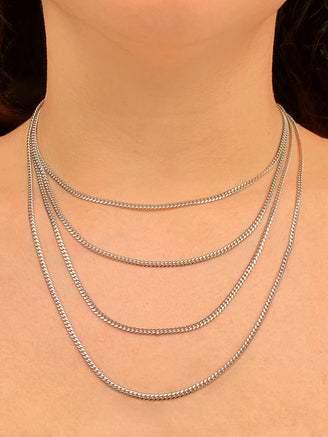 Cadena Delgada Eslabon Cubano 2.6 mm Oro Blanco 14k