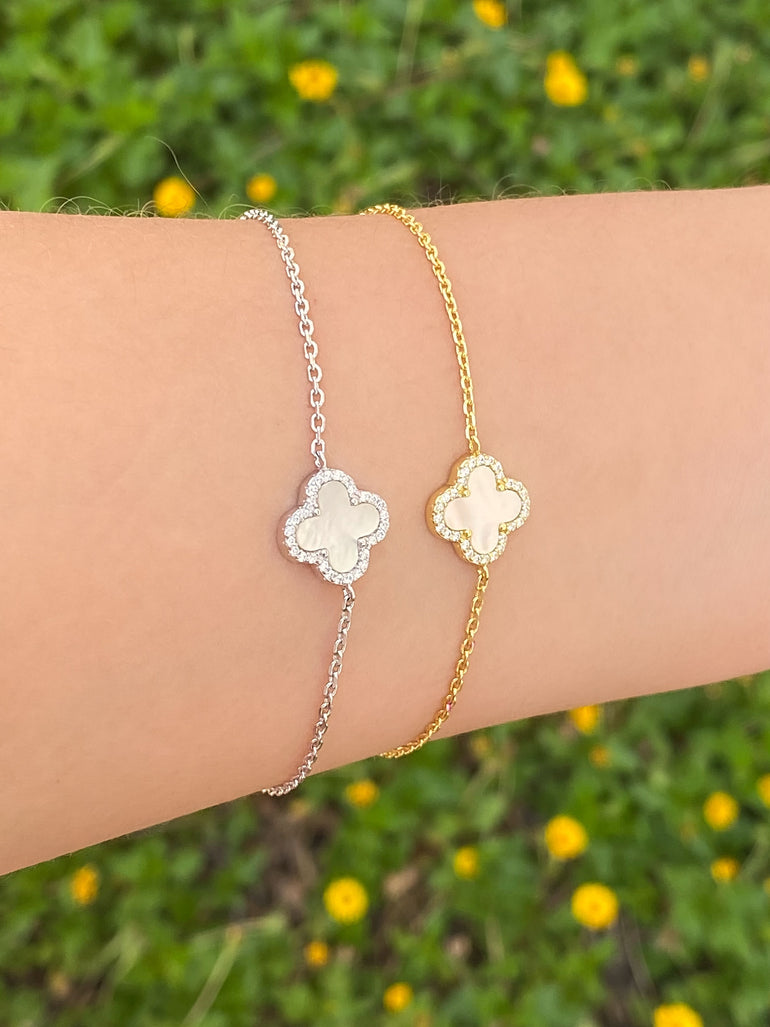 Pulsera Con Trebol Madre Perla