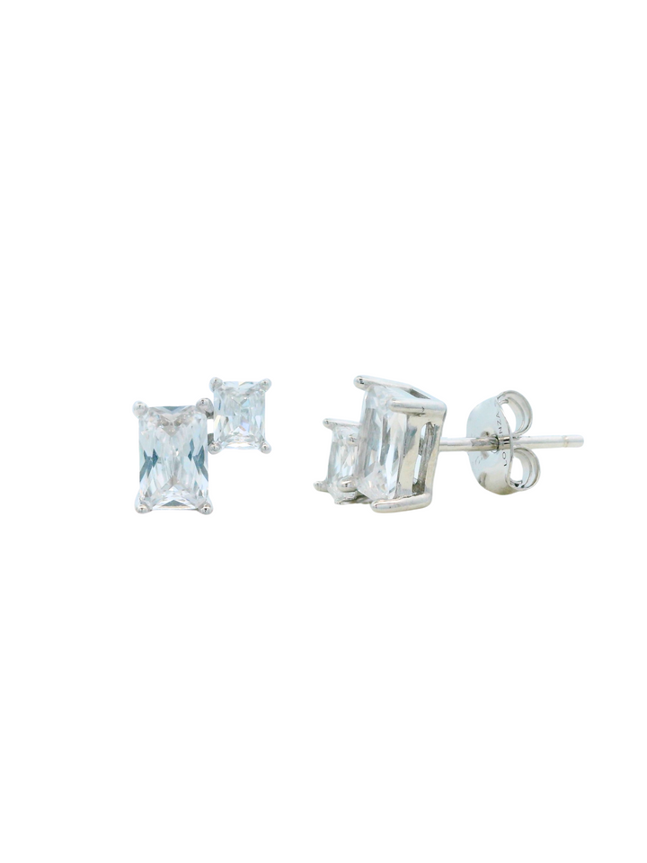 Par Arete Doble Rectangular Con Baguette