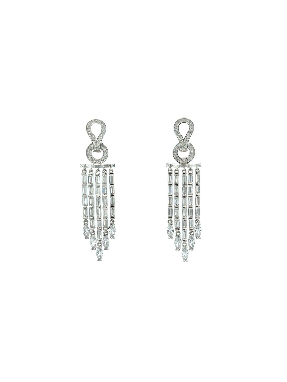 Par Aretes Círculo Plateado Con Tira Baguettes
