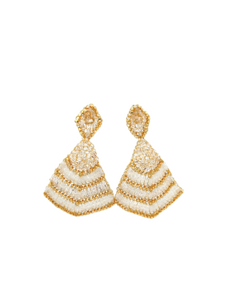 Par Arete Triangulo Dorado Con Blanco