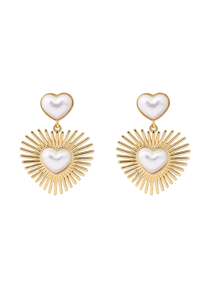 Par Arete Doble Corazon Con Lineas