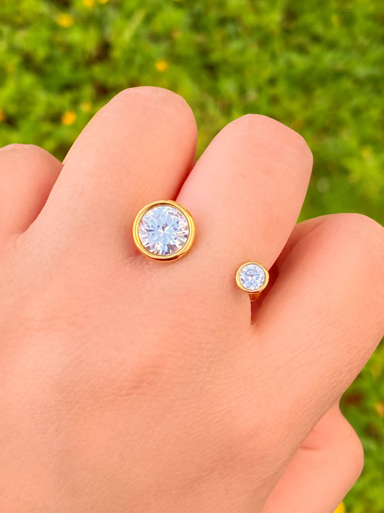 Anillo Abierto Dos Zirconias Con Bisel