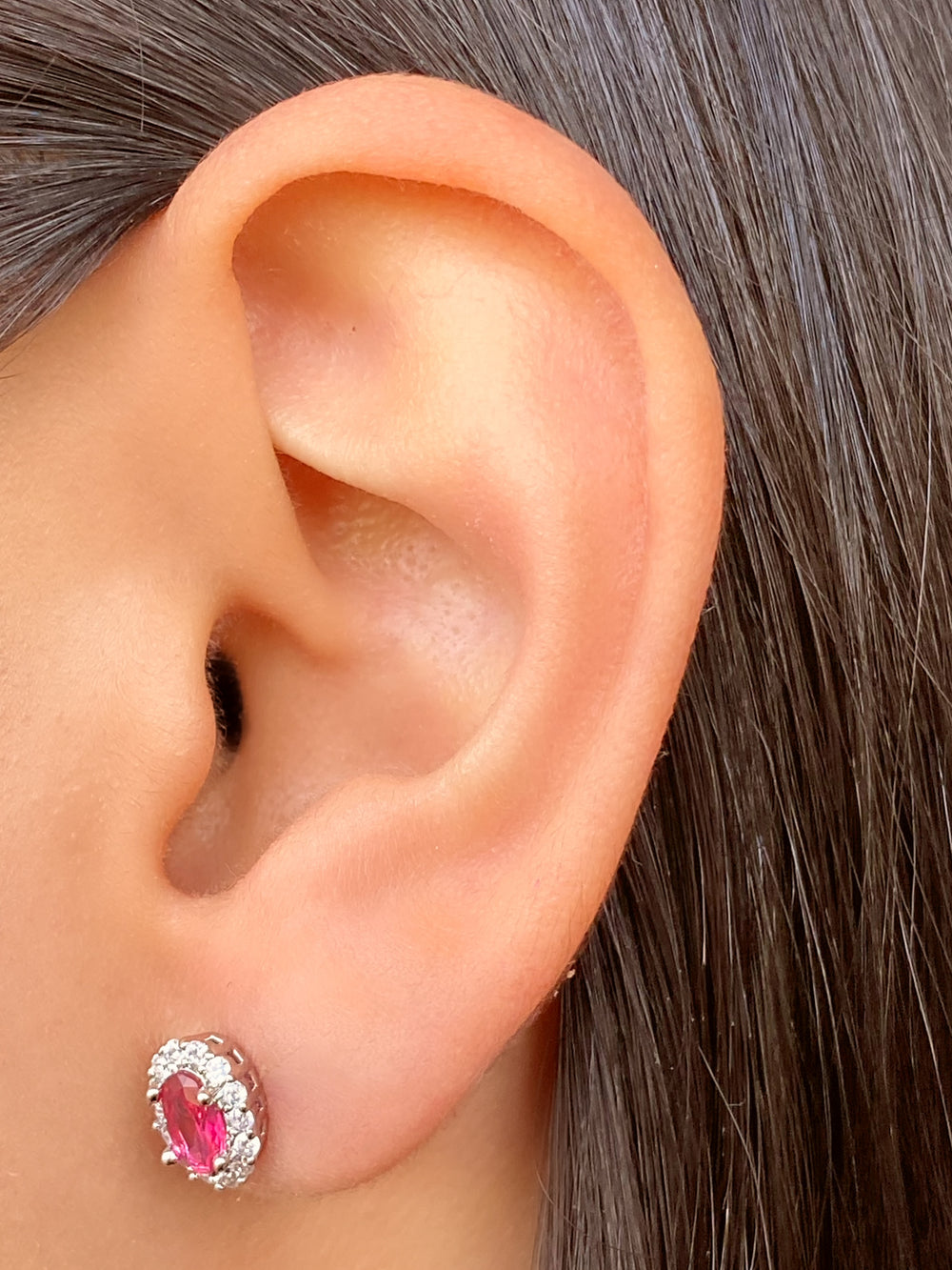 Par Arete Ovalado Birthstone Plateado