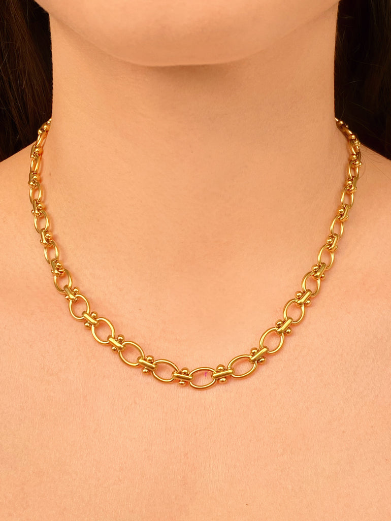 Collar Eslabon Ovalado Enlazado Con Bolitas