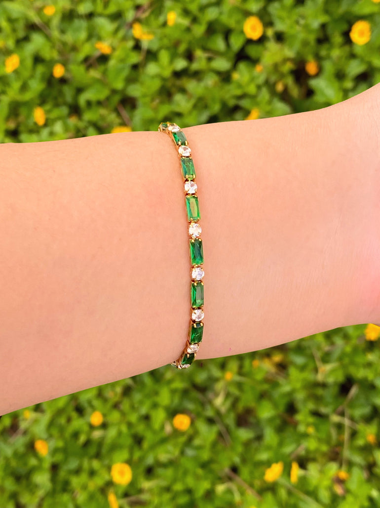 Pulsera Baguettes Verdes Con Zirconias