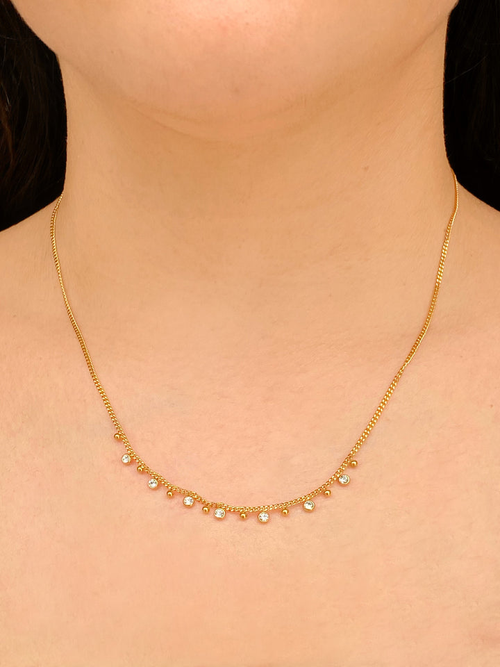 Collar Bolitas Y Mini Zirconias Colgantes