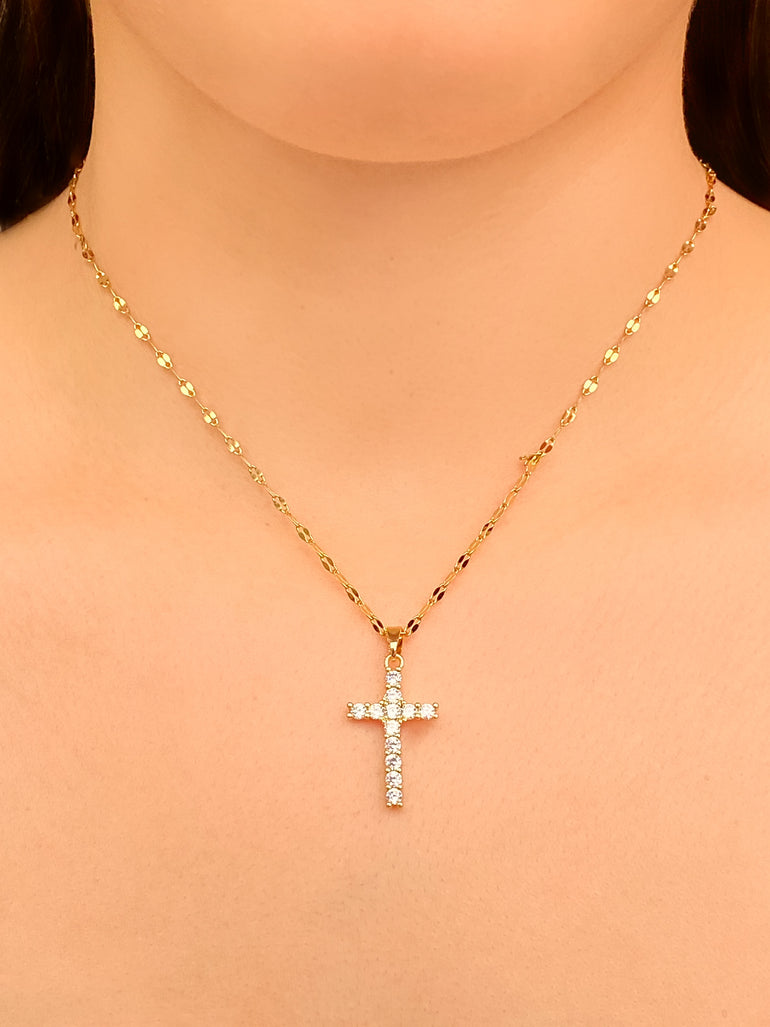 Collar Eslabones Con Cruz Zirconias