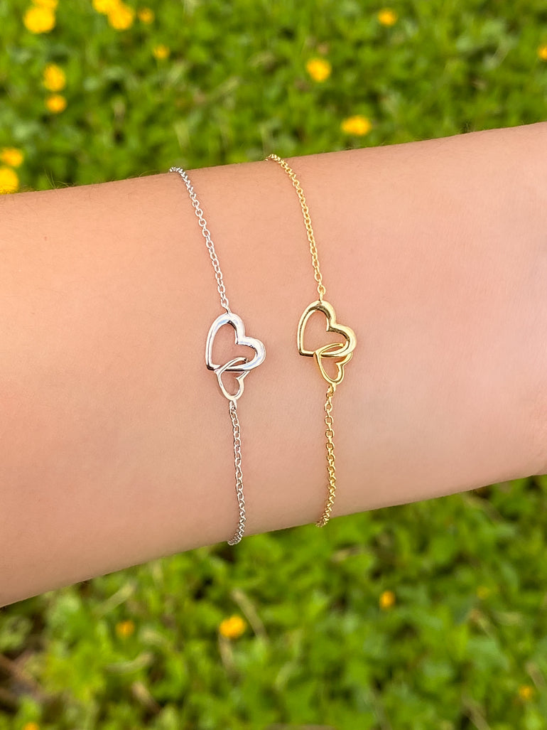 Pulsera Doble Corazon Enlazado