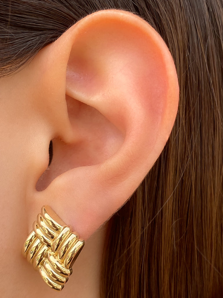 Par Arete Rombo Tejido Oro 14k