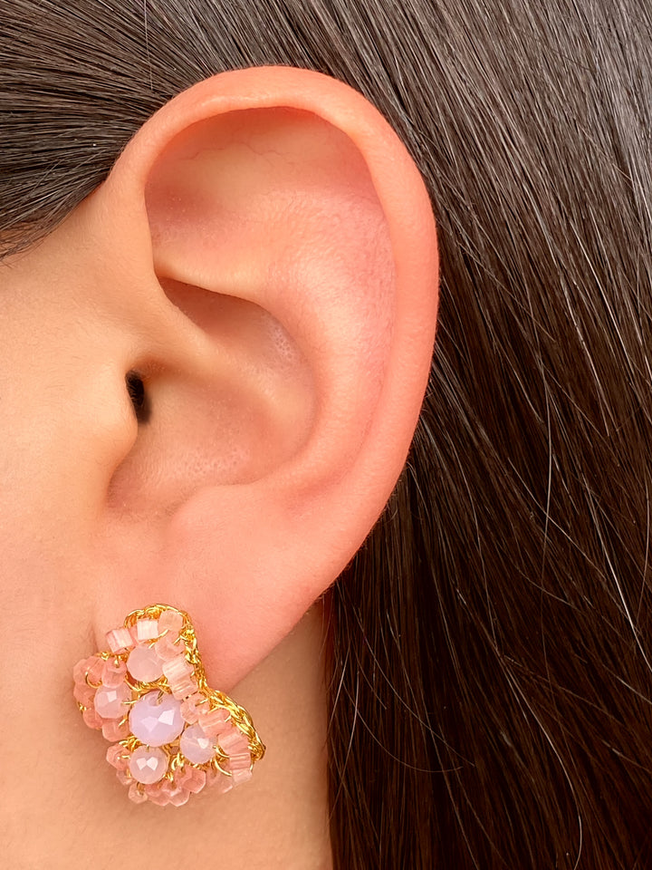 Par Arete Doble Flor Rosa 2 en 1
