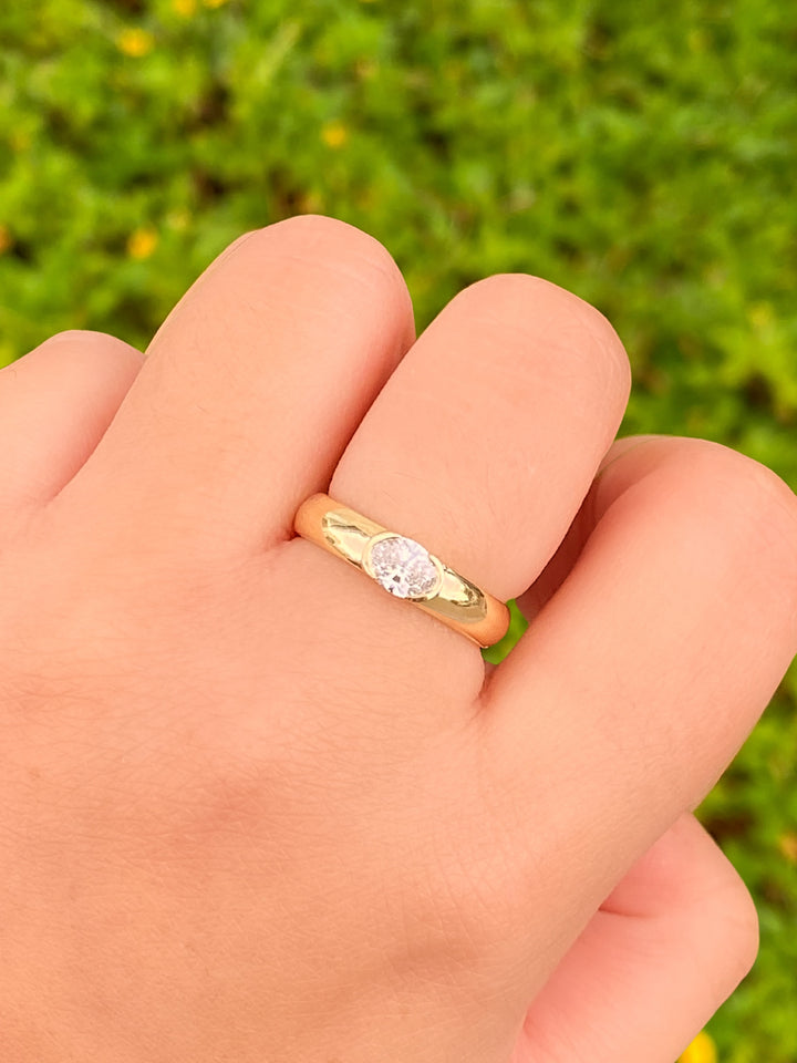 Anillo Oval Grueso con Diamante Lab Grown 0.50 Ct Oro 14k