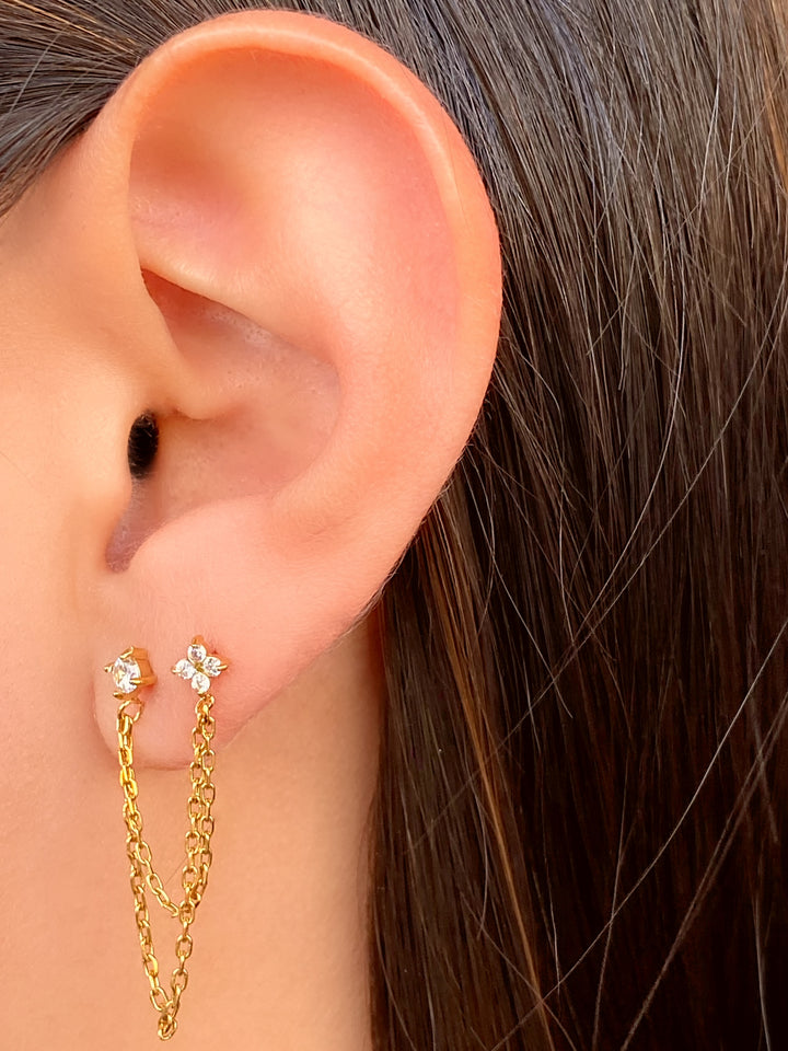 Arete Mini Flor Zirconia Con Cadena