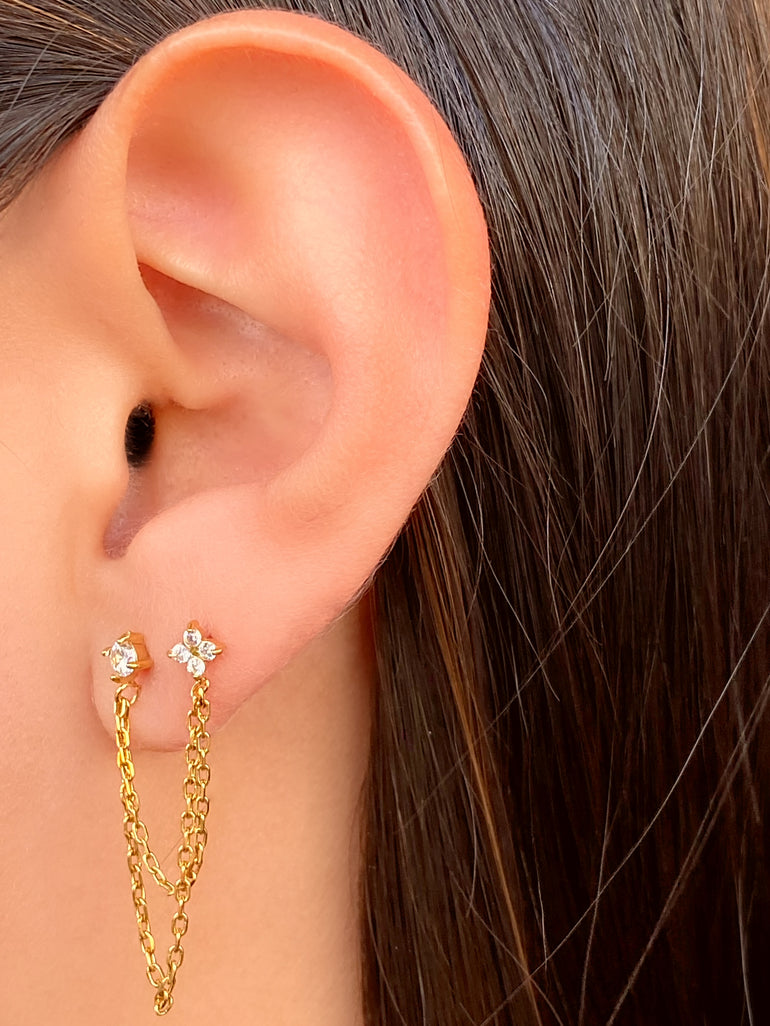 Arete Mini Flor Zirconia Con Cadena