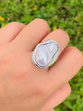 Anillo Abierto Con Perla Chunky Irregular