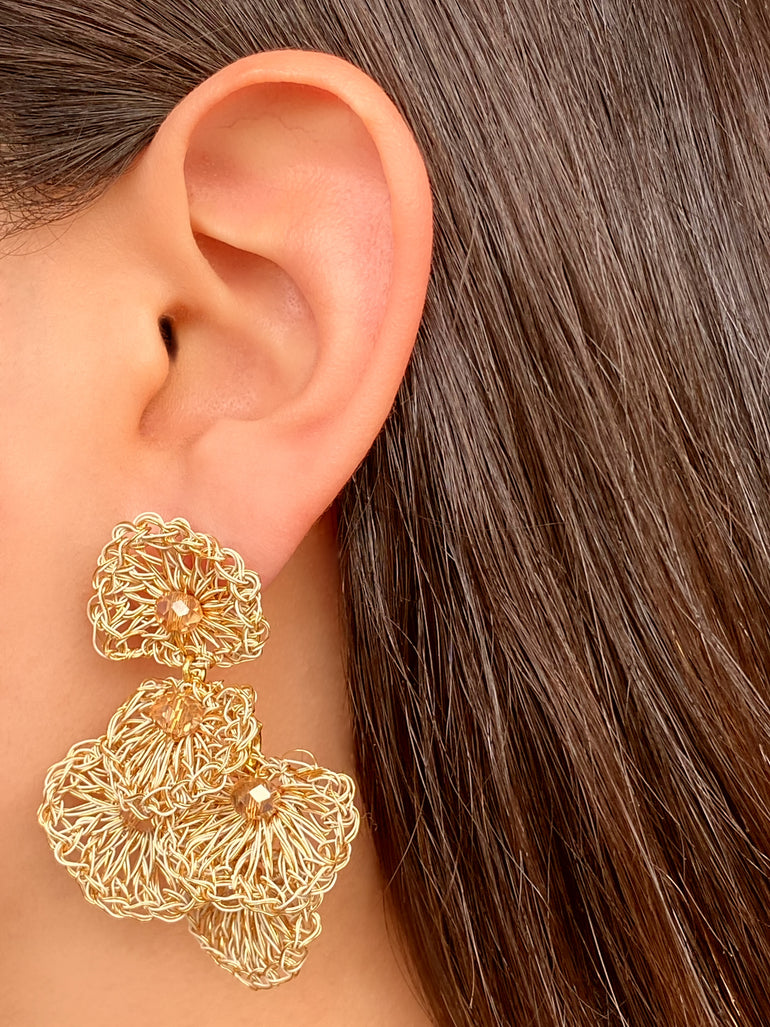 Par Arete Semi Circulos Tejidos Colgantes