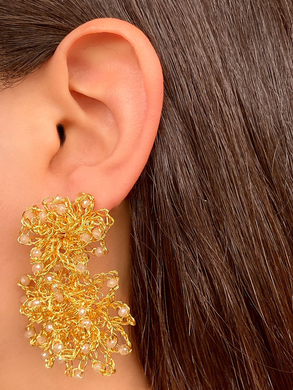 Par Arete Doble Tejido Dorado