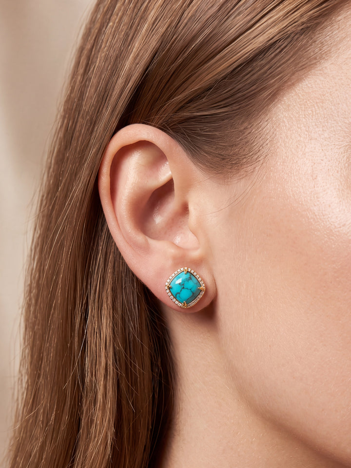 Par Arete Rombo Piedra Howlita Turquesa Zirconias