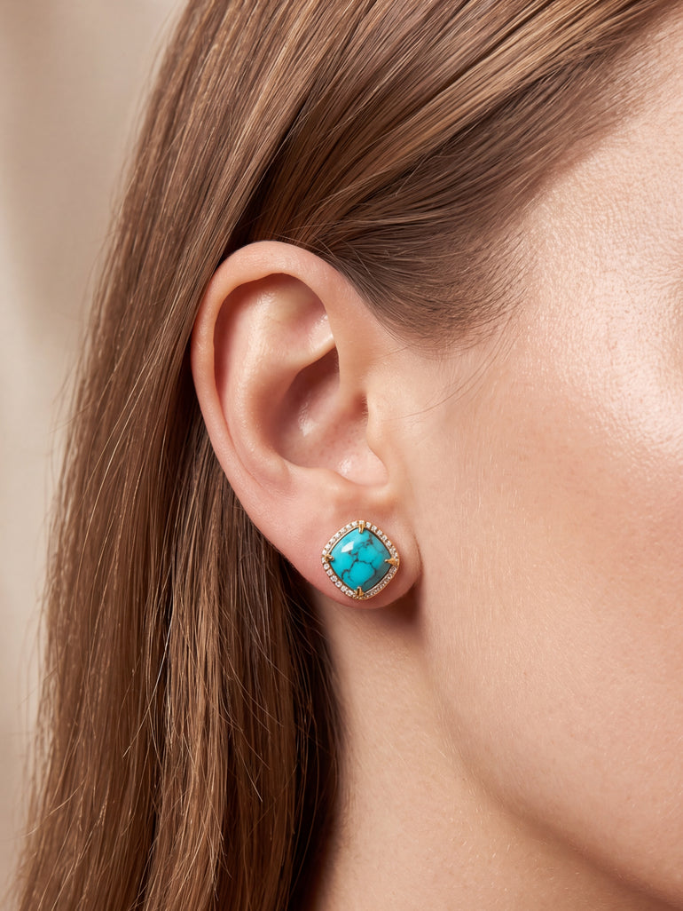 Par Arete Rombo Piedra Howlita Turquesa Zirconias