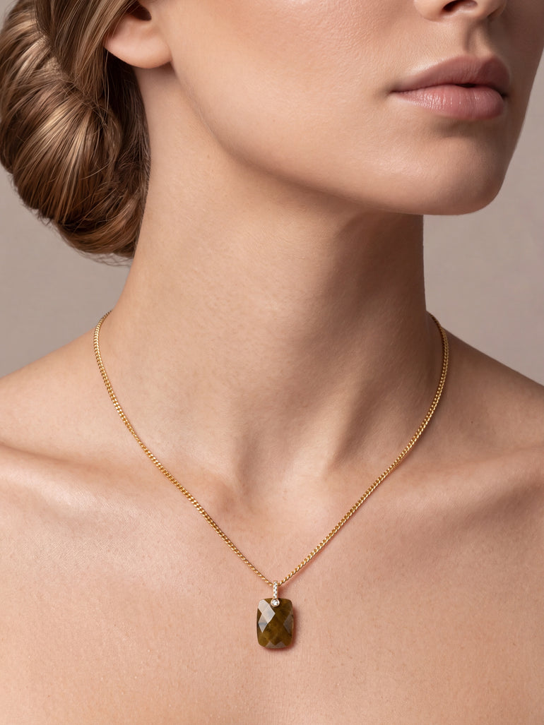 Dije Rectangular Ojo De Tigre Con Zirconias