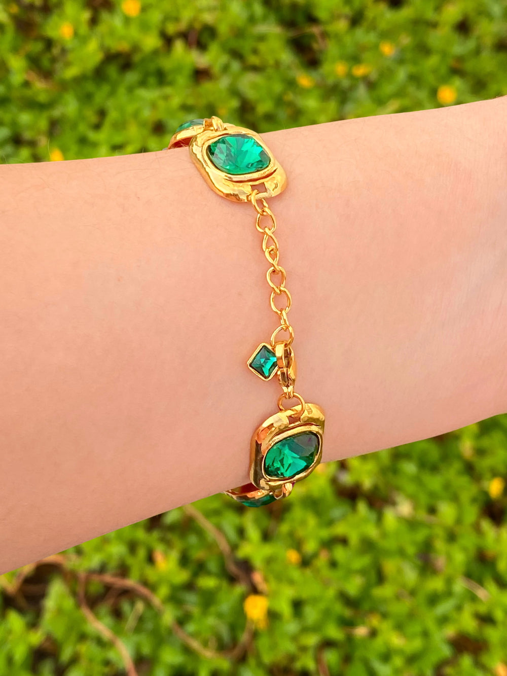 Pulsera Eslabones Con Zirconia Verde