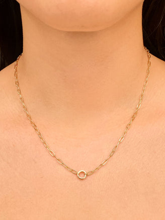Collar Eslabon Tipo Clip Con Circulo Oro 14k