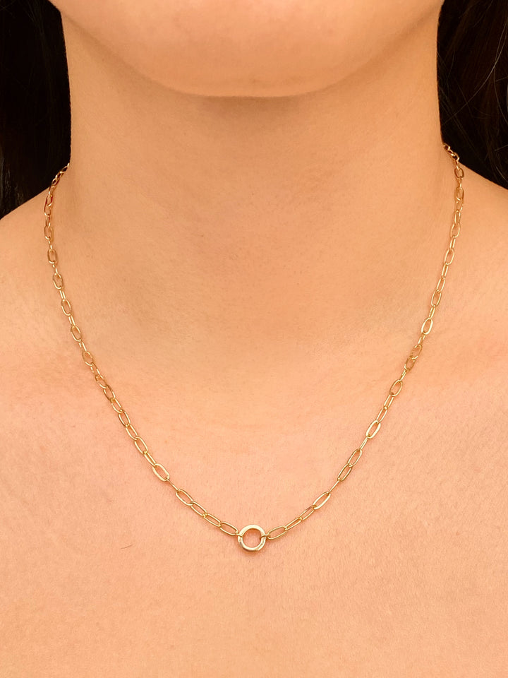 Collar Eslabon Tipo Clip Con Circulo Oro 14k