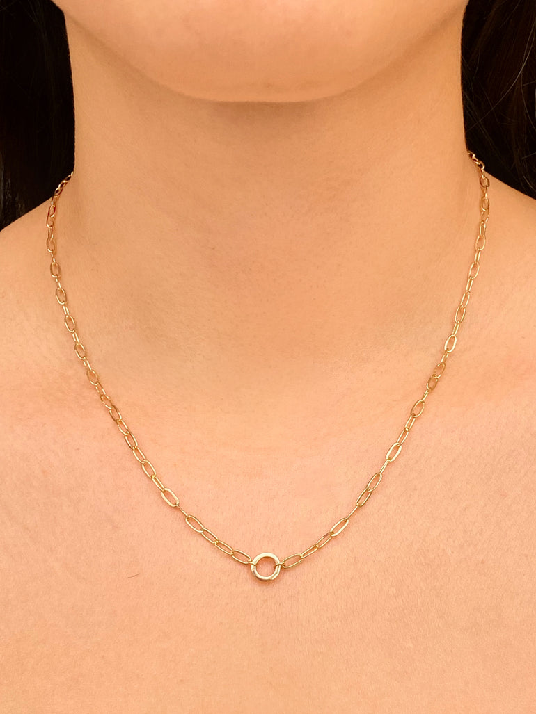 Collar Eslabon Tipo Clip Con Circulo Oro 14k
