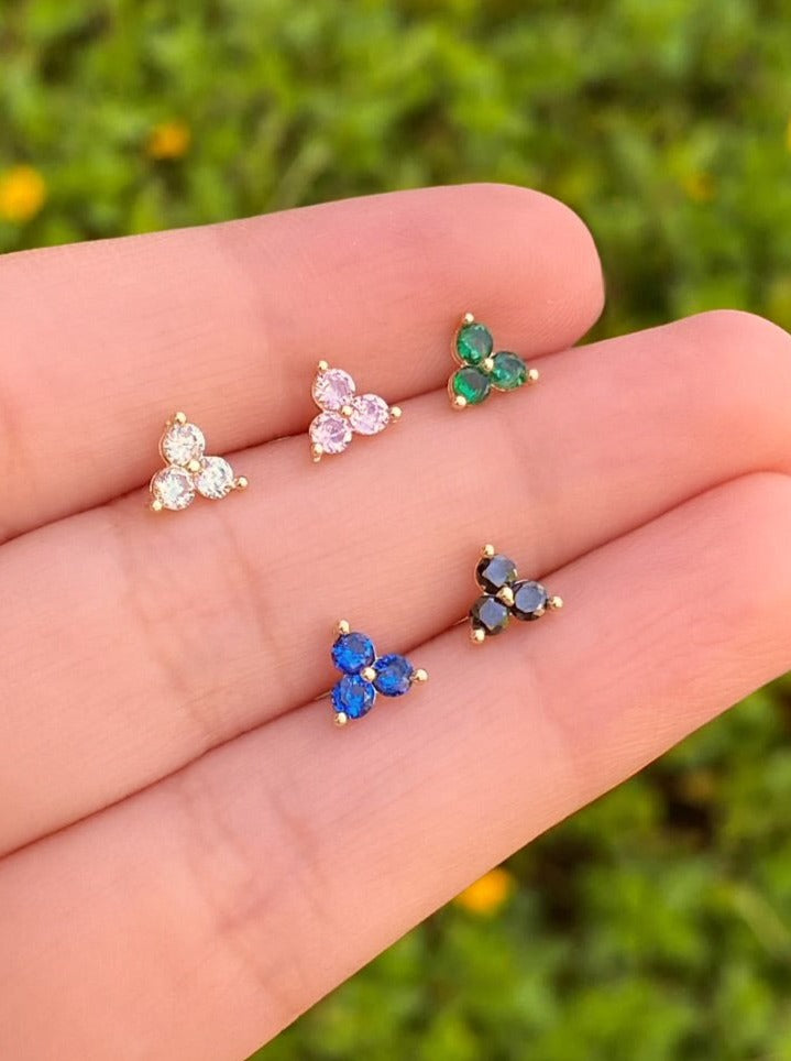 Broquel de Oro 10k Trebol Con Zirconias