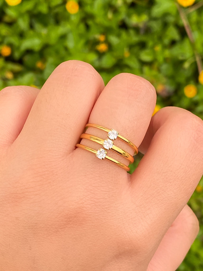 Anillo Triple Linea Zirconia