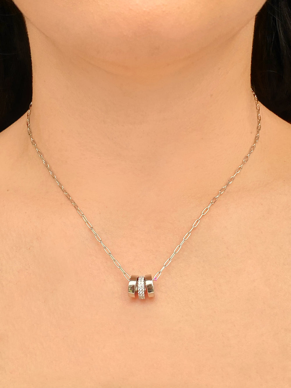 Collar 3 Aros Combinados Lisos y Zirconias