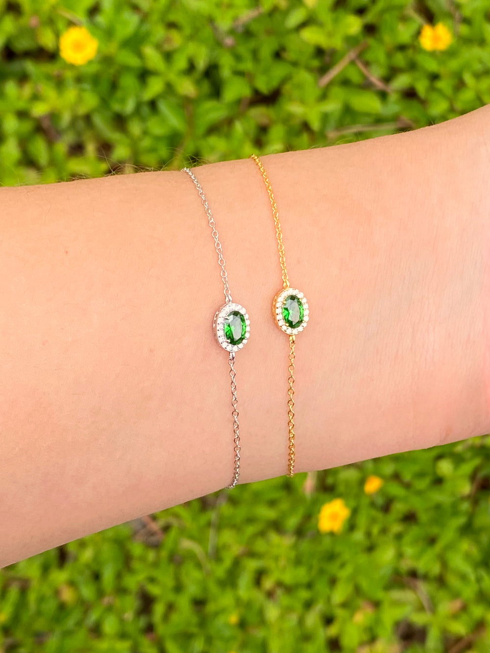 Pulsera Ovalo Con Zirconia Verde