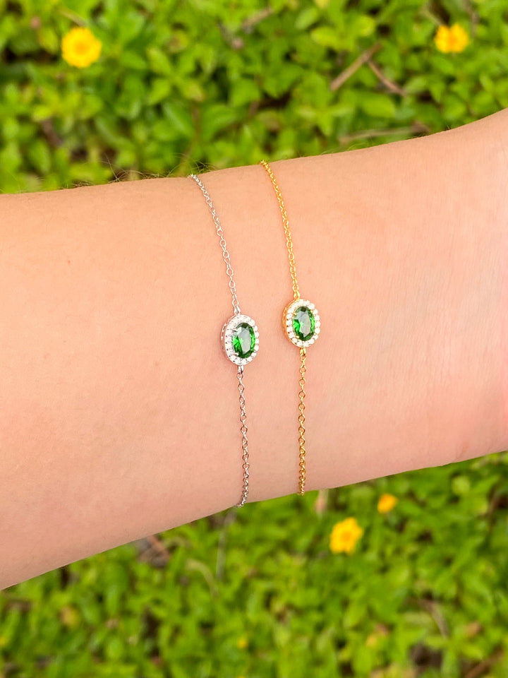 Pulsera Ovalo Con Zirconia Verde