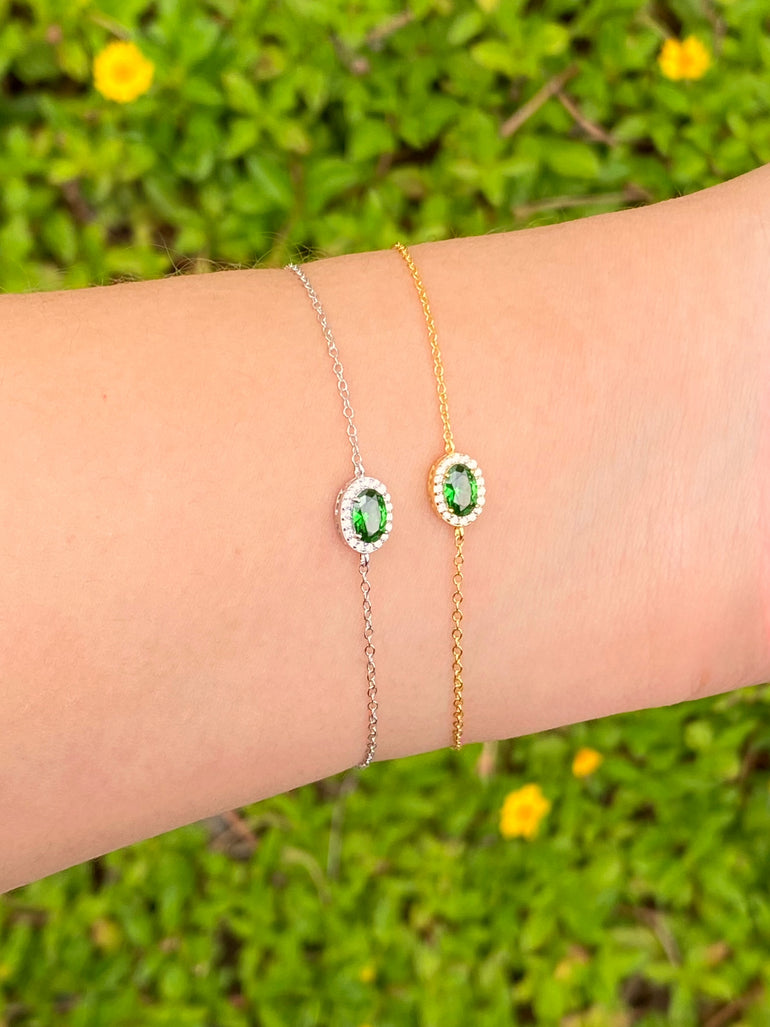 Pulsera Ovalo Con Zirconia Verde