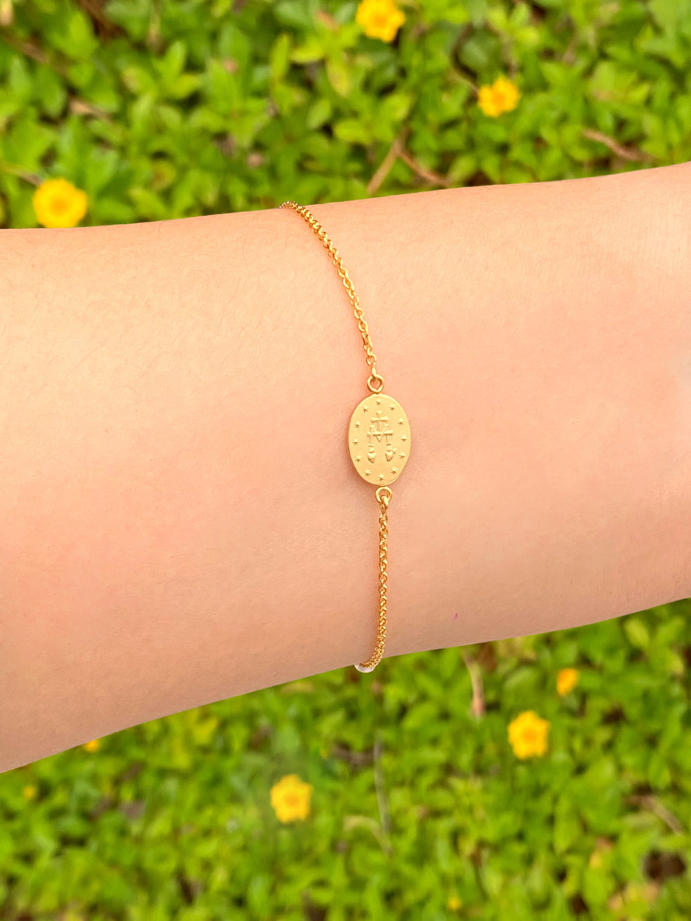 Pulsera Con Medalla Virgen Milagrosa Oro 14k