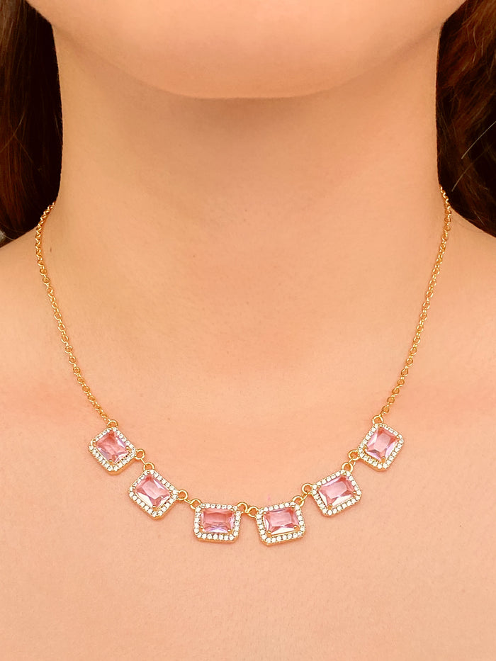 Collar Baguettes Con Zirconia Rosa