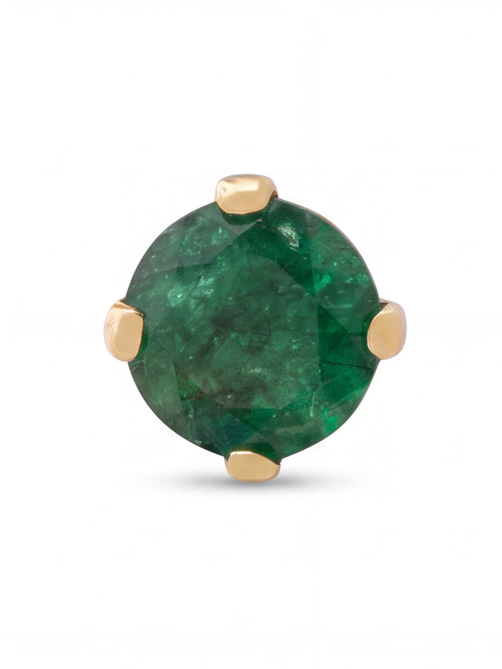 Arete Broquel Solitario Corte Round 0.27 Ct Esmeralda Natural