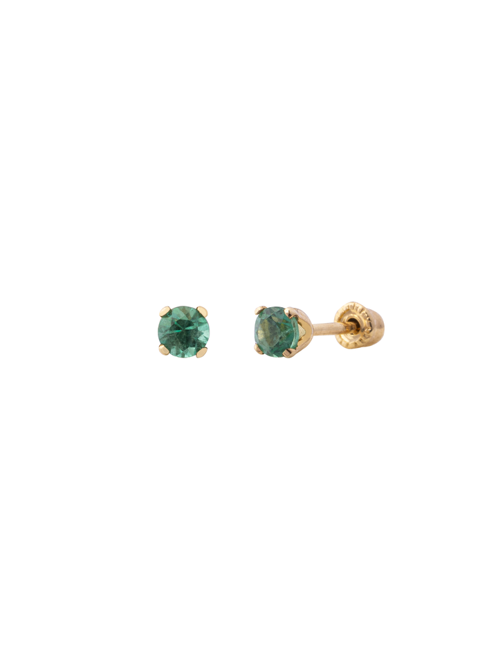 Arete Broquel Solitario Corte Round 0.12 Ct Esmeralda Natural