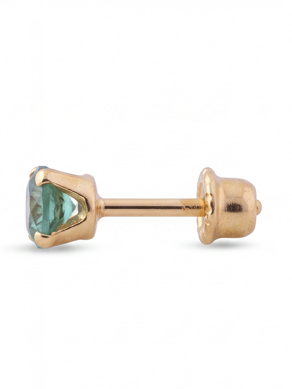 Arete Broquel Solitario Corte Round 0.12 Ct Esmeralda Natural