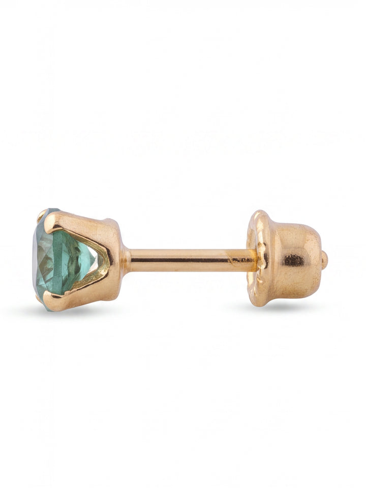 Arete Broquel Solitario Corte Round 0.12 Ct Esmeralda Natural