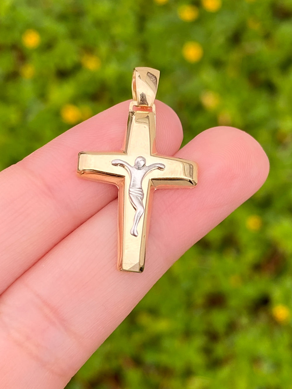 Dije Crucifijo Combinado Redondo Oro 14k