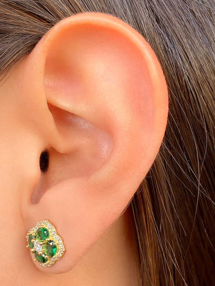 Par Arete Flor Cuatro Petalos Con Halo