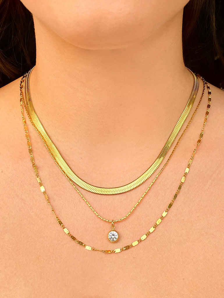 Collar Triple Planchado Dije Zirconia Redonda