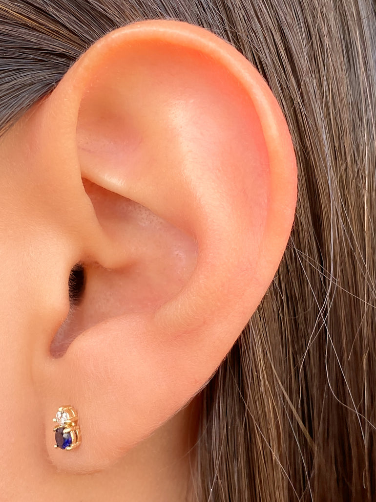 Arete Doble Zafiro y Diamante Oro 14k