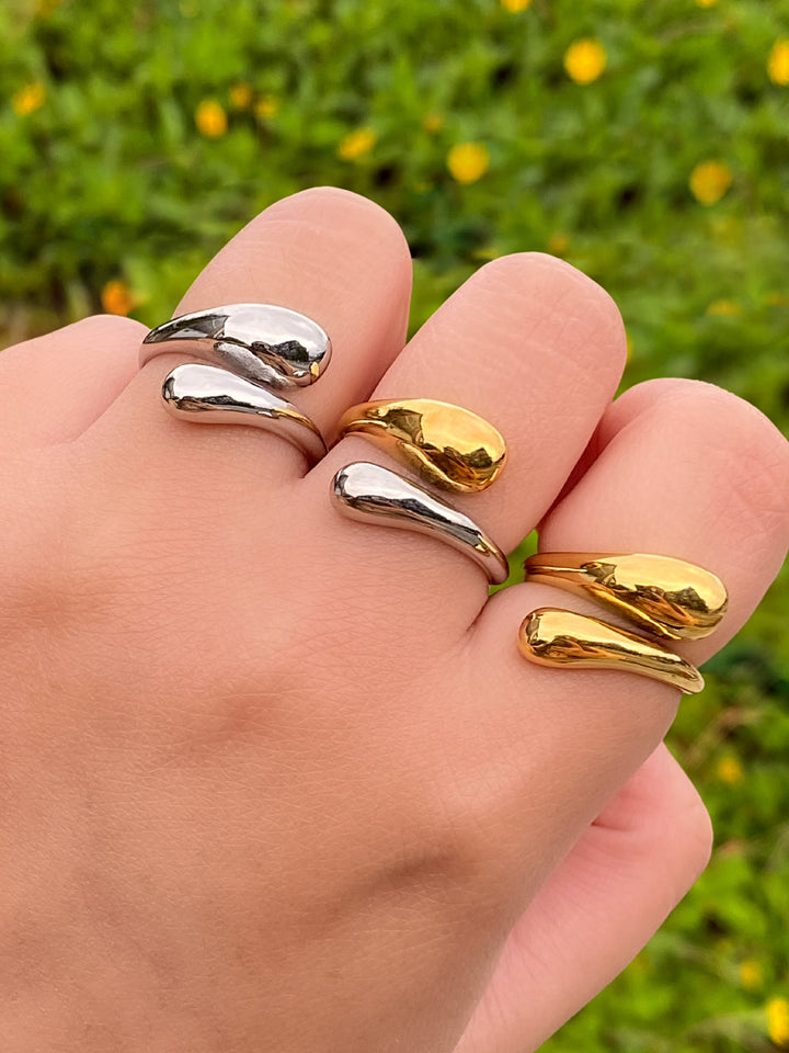 Anillo Dos Gotas Grueso Cruzado