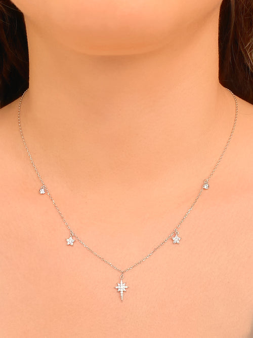 Collar Con Dijes Estrellas y Zirconias