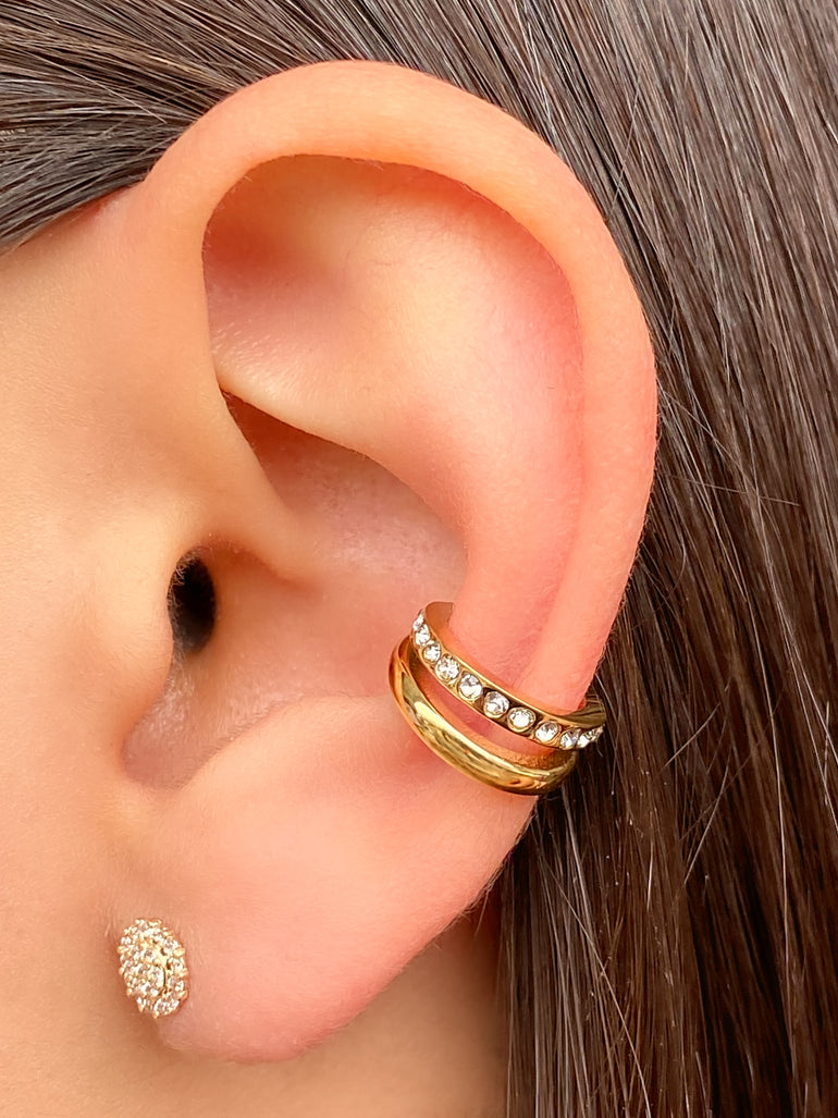 Ear Cuff Doble Linea Lisa y Con Zirconias